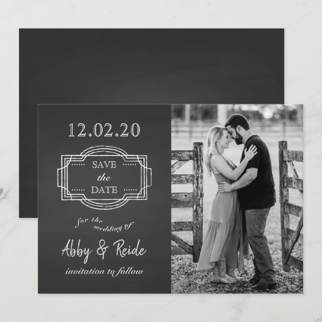 Rustikales romantisches Schwarz-Weiß-Foto Save the Date (Vorne/Hinten)