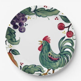 Rustikales Rooster & Frucht buntes toskanisches Ba Pappteller