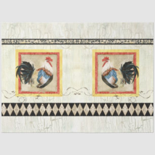 Rustikales Rooster Watercolor Harlequin Wood Decou Seidenpapier