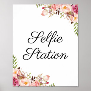 Rustikales Rosa Blumen Hochzeit Selfie-Station Sch Poster