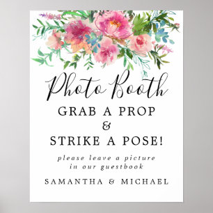 Rustikales rosa Blumen-Hochzeits-Fotobooth-Schild Poster