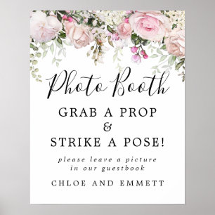 Rustikales rosa Blumen-Hochzeits-Photobooth-Schild Poster