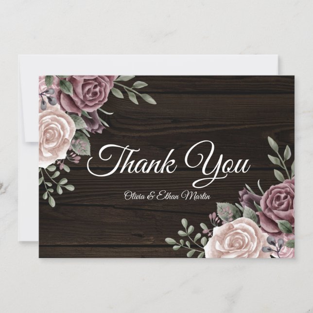 Rustikales rosa Blumenholz Dankeskarte (Vorderseite)