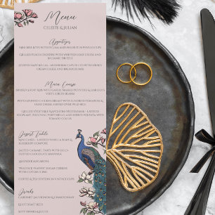 Rustikales Rosa Blumenkohl-Menü für Pfauenvögel Menükarte
