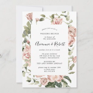 Rustikales rosa Blumennachhochzeitsbrunch Einladung