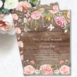 Rustikales Rosa Blütenrosa Bläserblütenkommunion Einladung<br><div class="desc">Schönes rustikales Holz rosa Blüte mit goldenen Blätter erste heilige Kommunion Einladung mit einer koordinierenden Blumenbacken für eine besondere Touch.</div>