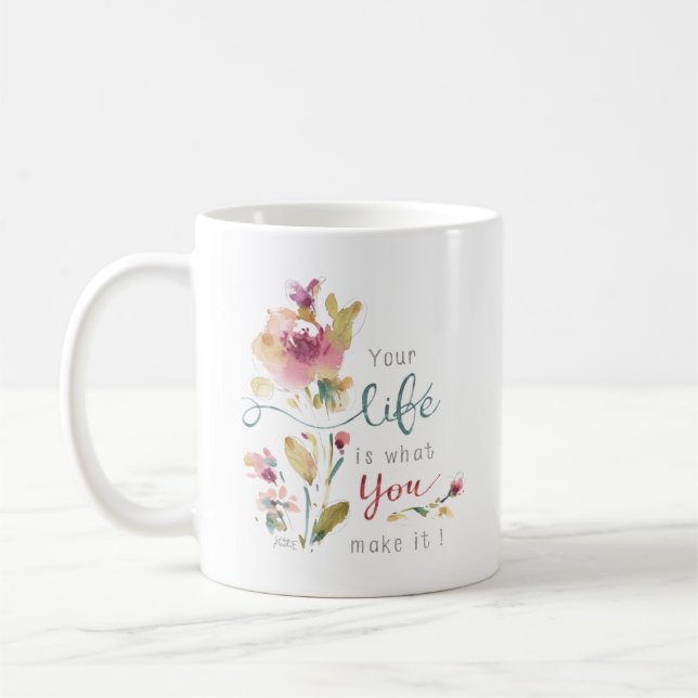 Rustikales rosa Botanisches Wasserfarbangebot Kaffeetasse (Links)