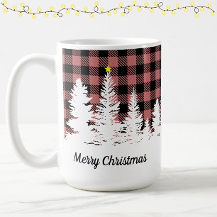 Rustikales Rosa-Buffalo-Karo-Wald-Frohe Weihnachte Kaffeetasse
