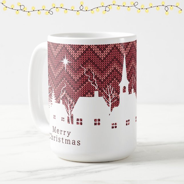 Rustikales Rosa-Christmas-Dorf-Chevron-Strickmuste Kaffeetasse (Von Creator hochgeladen)