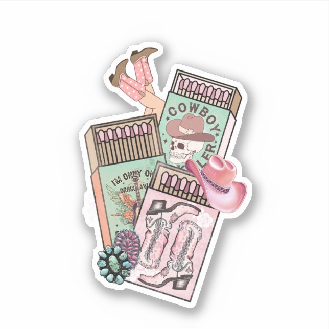Rustikales rosa Cowgirl Vinyl Sticker (Vorderseite)