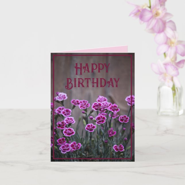 Rustikales Rosa Dianthus-Blume Geburtstag Karte (Orchidee)