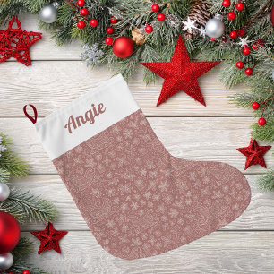 Rustikales Rosa-Doodle-Weihnachtsschlitten-Muster Großer Weihnachtsstrumpf