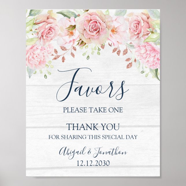 Rustikales Rosa Florales Hochzeitsgunst-Schild Frü Poster (Vorne)