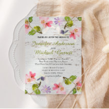 Rustikales Rosa Florals auf Weißholz Einladung