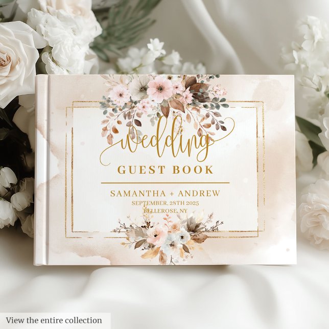 Rustikales Rosa Gold Herbst Gästebuch (Rustic Blush Pink Gold Autumn Wedding Guest Book)