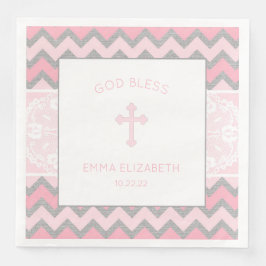 Rustikales Rosa-Graue-Girl-Taufe Christening Napki Serviette