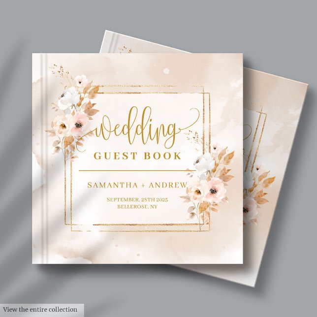 Rustikales Rosa Hochzeit im Herbst Gästebuch (Rustic Blush Pink Gold Fall Wedding Guest Book)