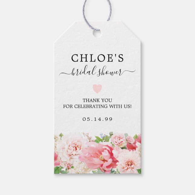 Rustikales Rosa Pink Peony Floral Brautparty Geschenkanhänger (Vorderseite)