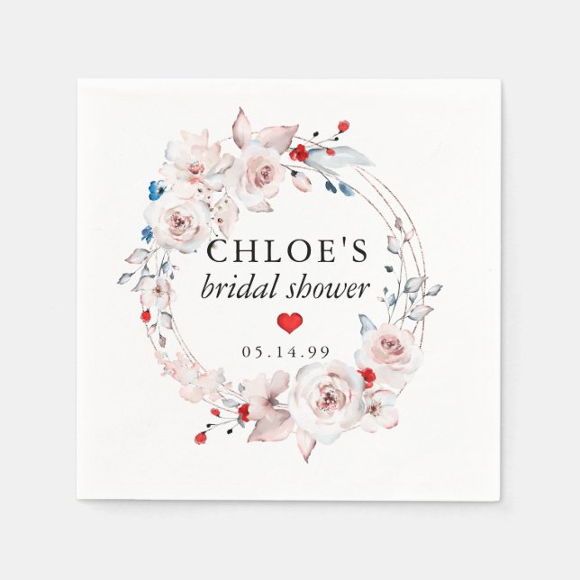 Rustikales rosa Rose Brautparty Serviette (Vorderseite)