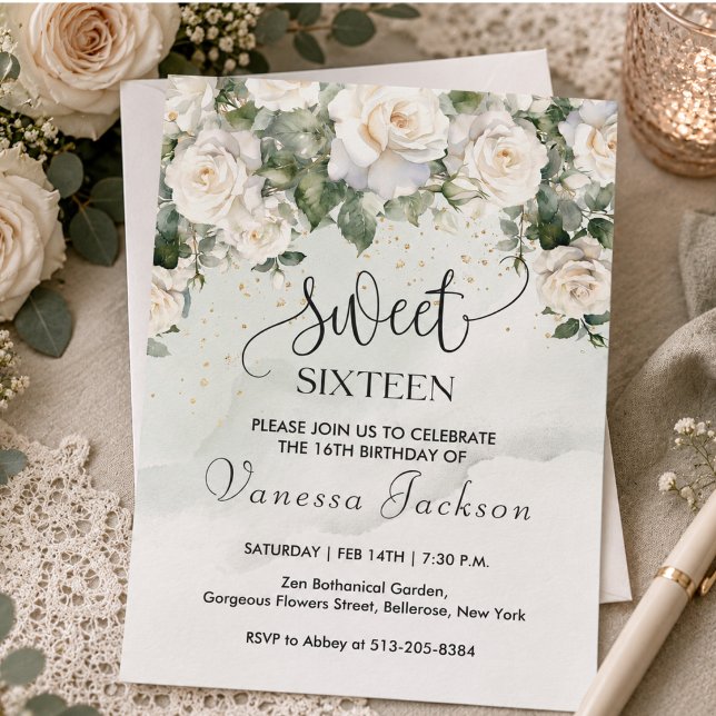 Rustikales Rosa Rose Gold 16 . Geburtstag Einladung (Rustic blush pink floral rose gold sweet sixteen invitation)