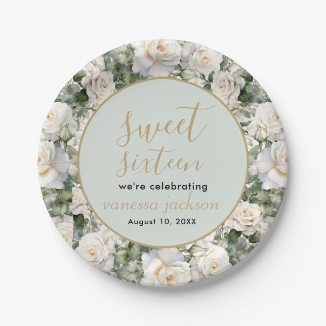 Rustikales Rosa Rose Gold 16 . Geburtstag Pappteller (Vorderseite)