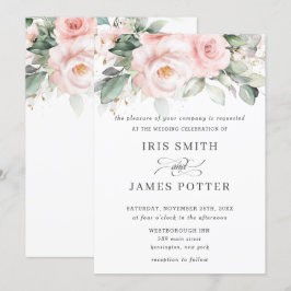 Rustikales Rosa Rose Grüne Hochzeit Einladung