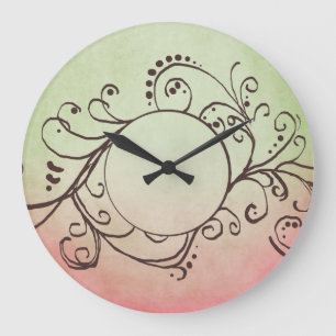 Rustikales Rosa und grünes Bohemisches Blüh Große Wanduhr