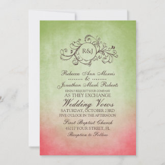Rustikales Rosa und grünes Bohemisches Hochzeitsem Einladung