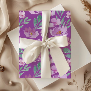 Rustikales Rosa- und Magenta-Blumen-Watercolor-Mus Geschenkpapier Set