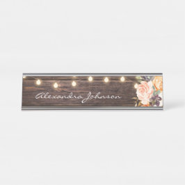 Rustikales Rosa- und Pfirsichblütenleuchten Schreibtischnamensplakette