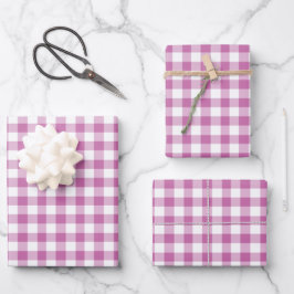 Rustikales rosa weißes Gingham Scheckmuster Geschenkpapier Set