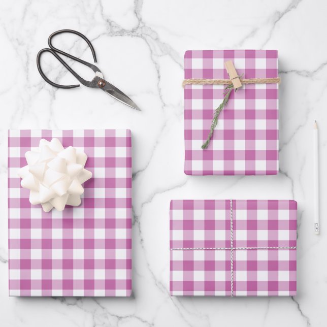 Rustikales rosa weißes Gingham Scheckmuster Geschenkpapier Set (Vorderseite)