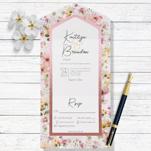 Rustikales Rosa Wildblumen Abendessen All In One Einladung