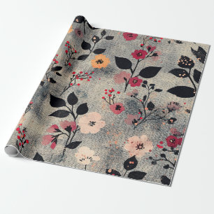 Rustikales Rosé-Blumen-Leinenmuster (3) Geschenkpapier