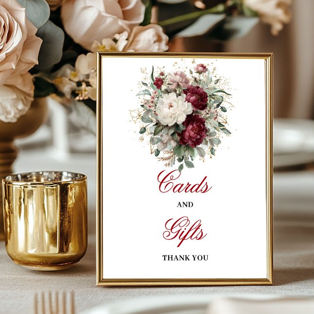 Rustikales Rosé-Burgunder-Karten-und-Geschenke-Sch Poster (Rustic Blush Burgundy Cards and Gifts Sign)