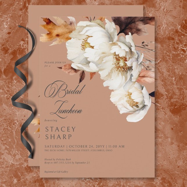 Rustikales Rost & Cream Fall Floral & Blätter Lunc Einladung (Rustic Rust & Cream Fall Floral & Leaves Luncheon Invitation)
