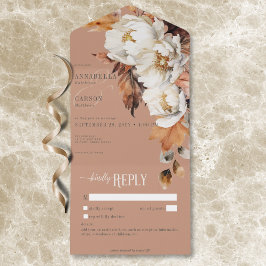 Rustikales Rost & Creme Fall Blumen & Blätter Kein All In One Einladung