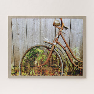 Rustikales rostiges Fahrrad Holzlattenzaun Fotogra Puzzle
