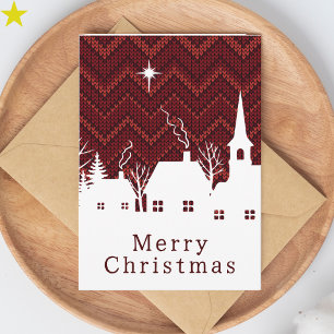 Rustikales Rot Argyle Strick Weihnachtsdorf Karte
