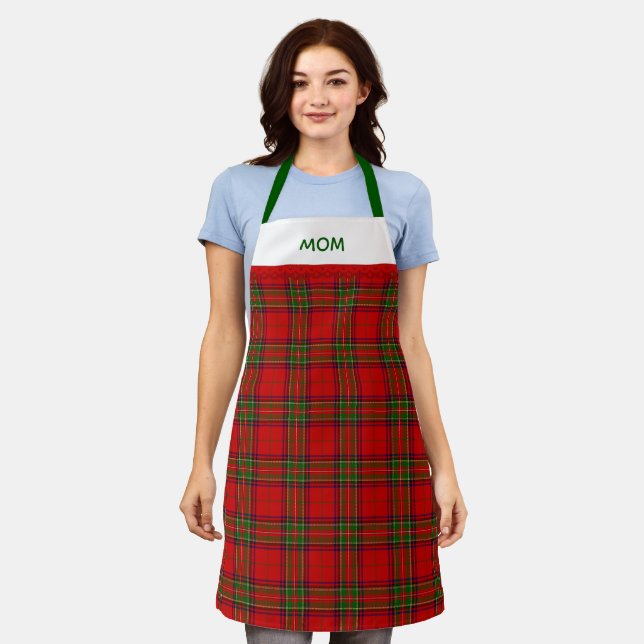 Rustikales Rot-Grün-Tartan-Karo mit Namen Schürze (Getragen)