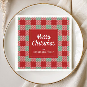 Rustikales Rot Kariert Frohe Weihnachten Serviette