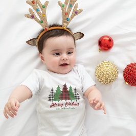 Rustikales Rot Kariert frohe Weihnachtsbaumen Cust Baby Strampler
