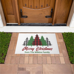 Rustikales Rot Kariert frohe Weihnachtsbaumen Cust Fußmatte
