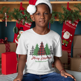 Rustikales Rot Kariert frohe Weihnachtsbaumen Cust T-Shirt