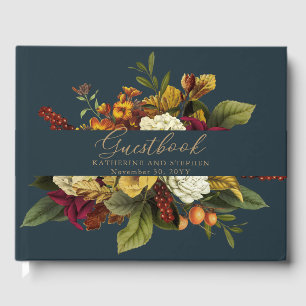 Rustikales Rot Orange Boho Floral Bouquet Weddin Gästebuch