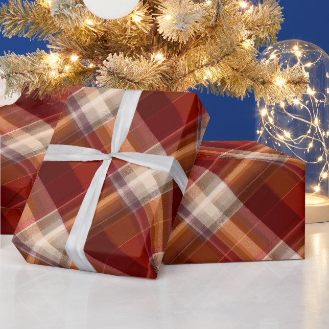 Rustikales Rot Orange Ernte Erde Karomuster Geschenkpapier (Feiertage)