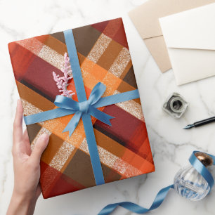 Rustikales Rot Orange Ernte Erde Karomuster Geschenkpapier