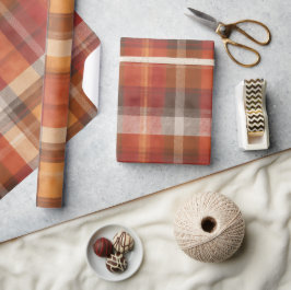 Rustikales Rot Orange Ernte Erde Karomuster Geschenkpapier
