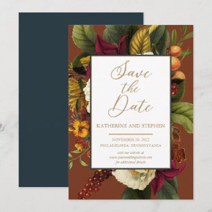 Rustikales Rot   Orange Floral Bouquet Aquamarin Save The Date
