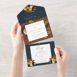 Rustikales Rot | Orange Floral Bouquet Aquamarin W All In One Einladung